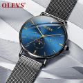 OLEVS 6860 Модные мужские наручные часы Power Reserve Date Dial сетчатые кварцевые часы мужские спортивные аналоговые часы Multi Time Zone Clock